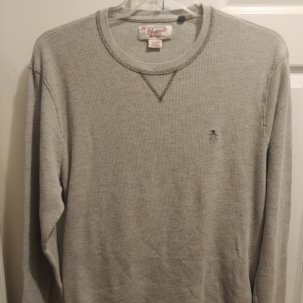 Penguin By Munsingwear Men's Crew-neck Long Sleeve Gray Casual Shirt